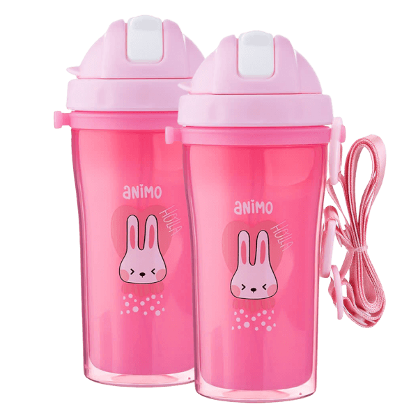 Combo 2 bình tập uống cách nhiệt Animo (340ml, hồng, dây đeo, RK3415)