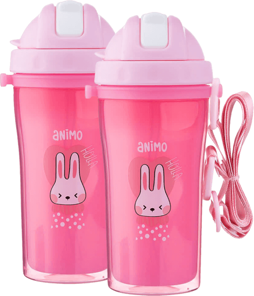 Combo 2 bình tập uống cách nhiệt Animo (340ml, hồng, dây đeo, RK3415)