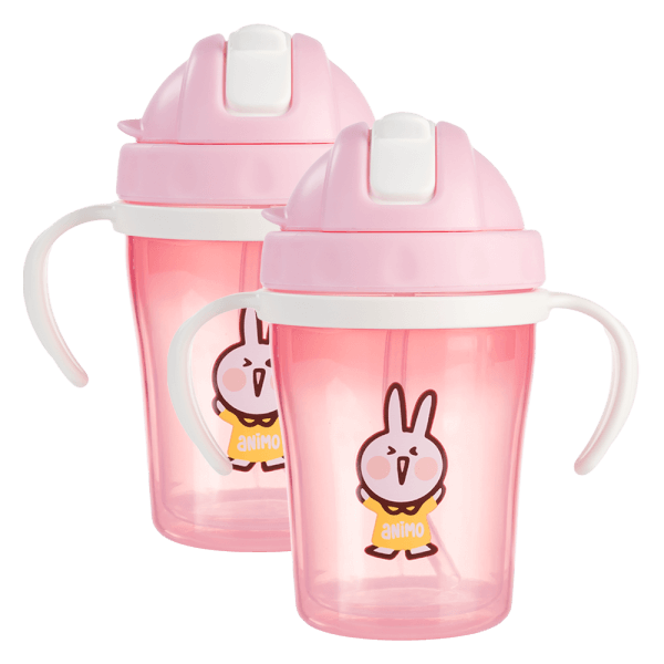 Combo 2 b&igrave;nh tập uống c&aacute;ch nhiệt Animo (240ml, hồng, tay cầm, RK-3431)