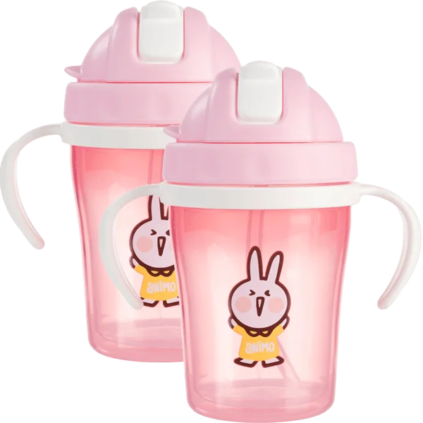 Combo 2 bình tập uống cách nhiệt Animo (240ml, hồng, tay cầm, RK-3431)