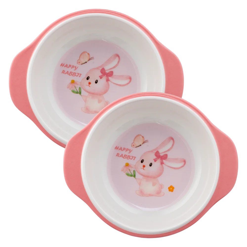 Combo 2 bát ăn dặm melamine cao cấp Moreware (W6082, tay cầm, thỏ hồng)