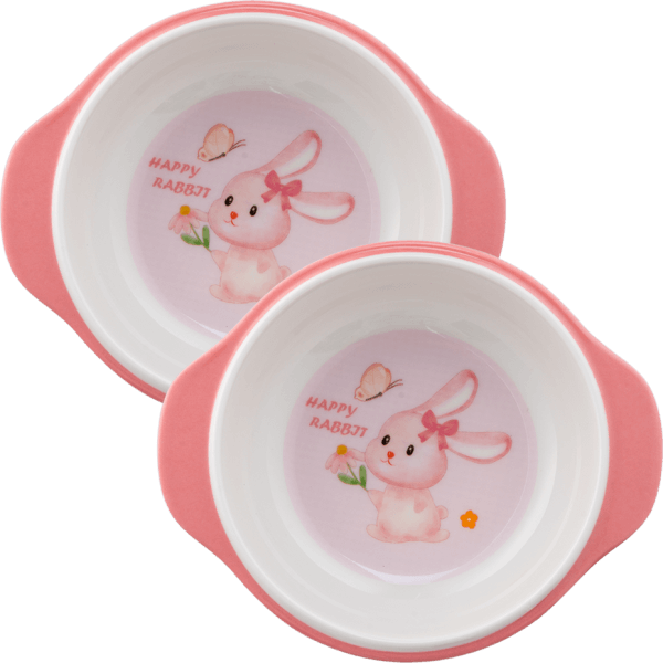 Combo 2 bát ăn dặm melamine cao cấp Moreware (W6082, tay cầm, thỏ hồng)