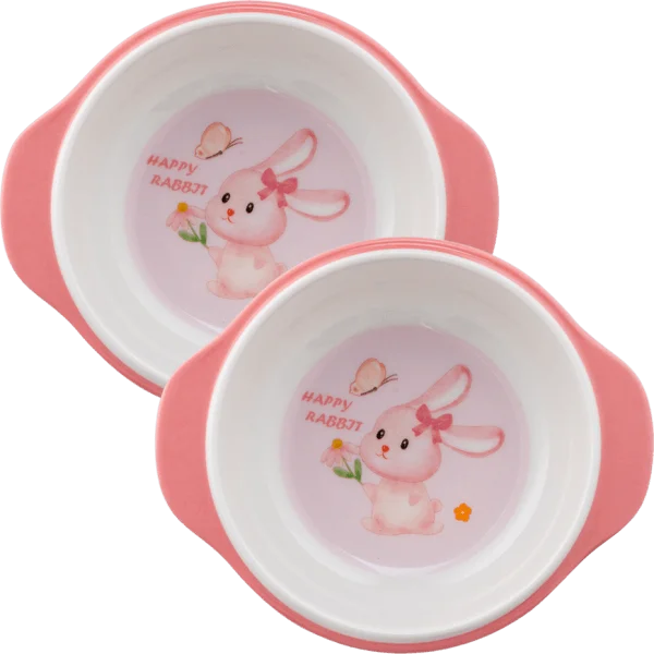 Combo 2 bát ăn dặm melamine cao cấp Moreware (W6082, tay cầm, thỏ hồng)