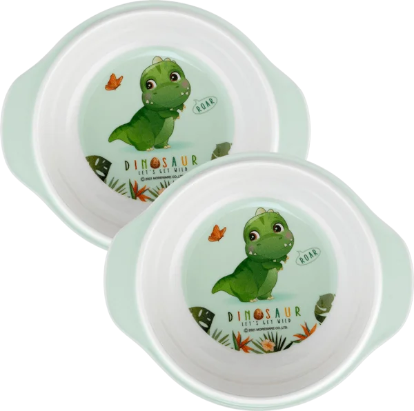 Combo 2 bát ăn dặm melamine cao cấp Moreware (W6082, tay cầm, khủng long)