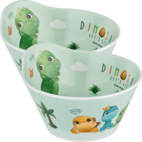 Combo 2 bát ăn dặm melamine cao cấp Moreware (W6015, tròn, khủng long)