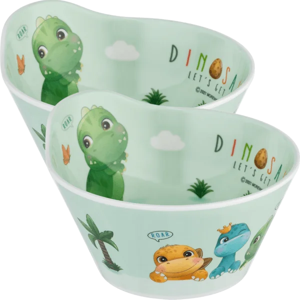 Combo 2 bát ăn dặm melamine cao cấp Moreware (W6015, tròn, khủng long)