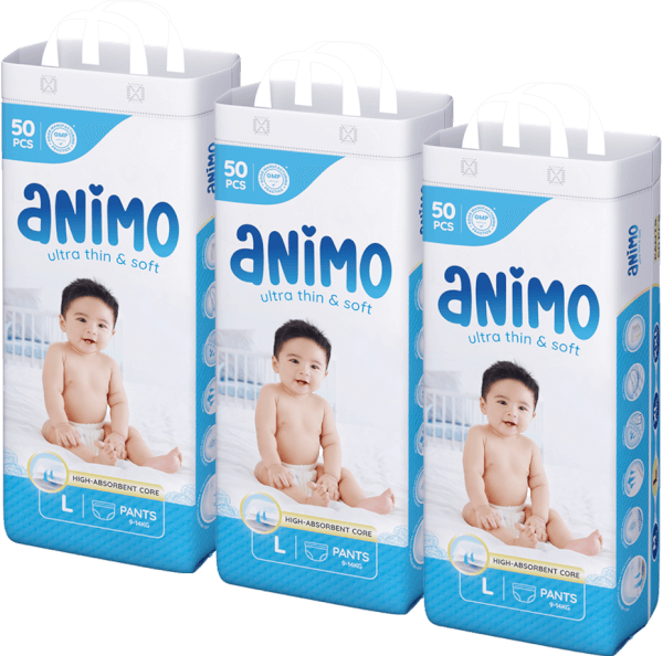 Combo 3 tã Quần Animo Siêu Mềm Thoáng (L, 50 miếng)