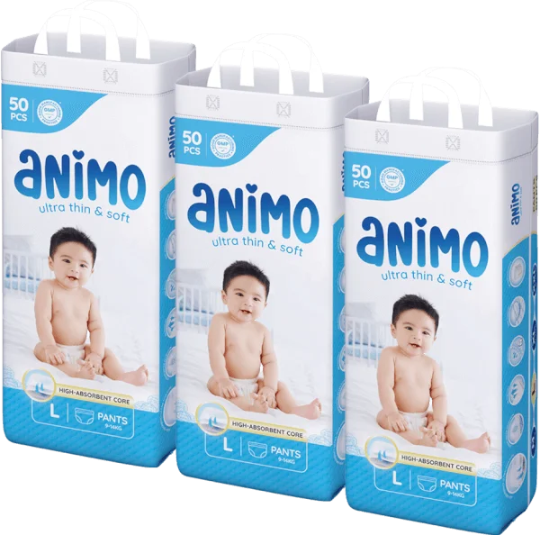 Combo 3 tã Quần Animo Siêu Mềm Thoáng (L, 50 miếng)