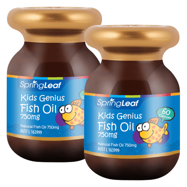 Combo 2 thực phẩm Bảo Vệ Sức Khỏe: SpringLeaf Dầu Cá Cho Bé Kids Genius Fish Oil 750mg 60 Viên