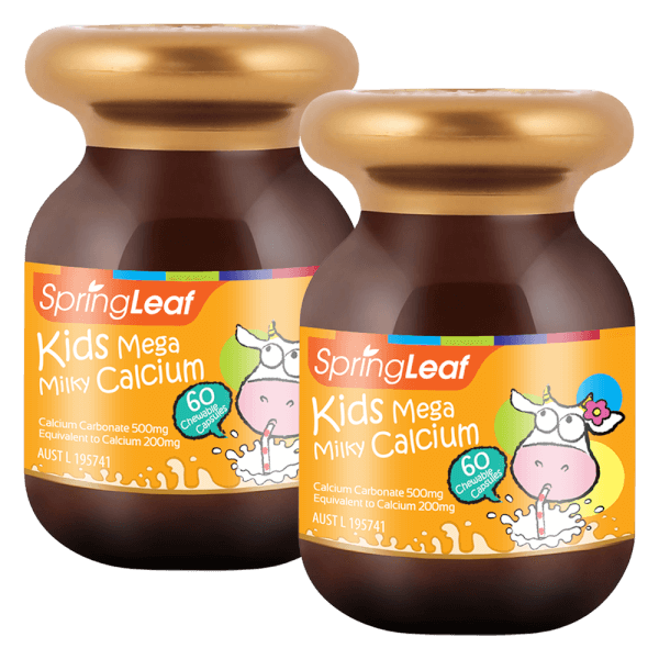 Combo 2 Thực Phẩm Bảo Vệ Sức Khỏe: SpringLeaf Hỗ Trợ Canxi Cho Bé Kids Mega Milky Calcium 60 Viên