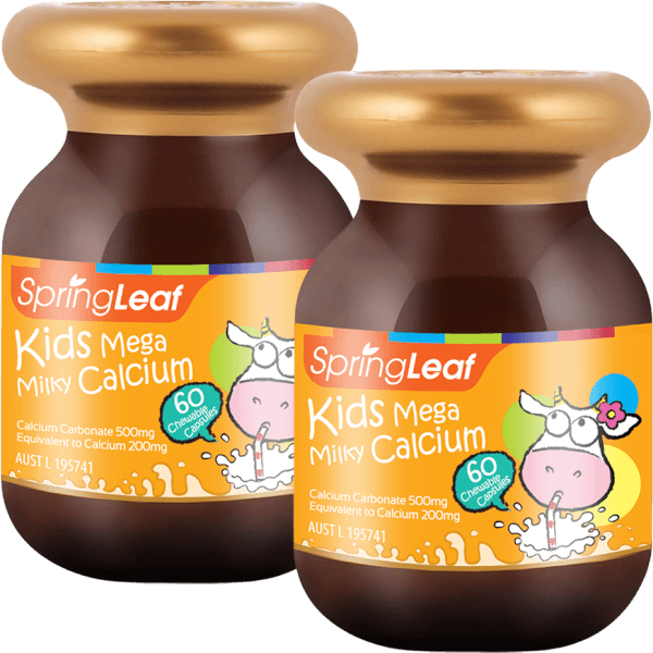 Combo 2 Thực Phẩm Bảo Vệ Sức Khỏe: SpringLeaf Hỗ Trợ Canxi Cho Bé Kids Mega Milky Calcium 60 Viên