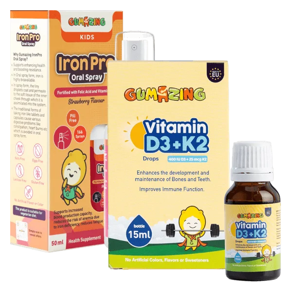 Combo 1 Thực phẩm bảo vệ sức khoẻ Gumazing Vitamin D3K2 Drops và 1 Thực phẩm bảo vệ sức khoẻ Gumazing Iron Pro Oral Spray 50ml