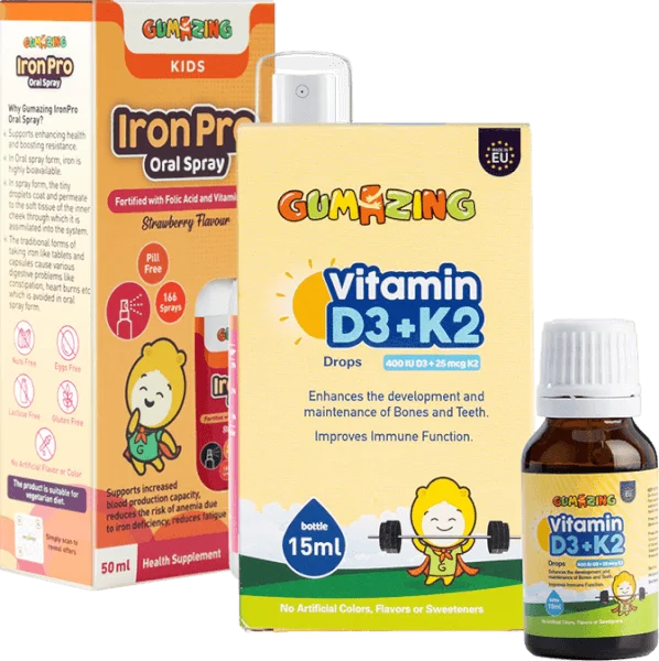 Combo 1 Thực phẩm bảo vệ sức khoẻ Gumazing Vitamin D3K2 Drops và 1 Thực phẩm bảo vệ sức khoẻ Gumazing Iron Pro Oral Spray 50ml
