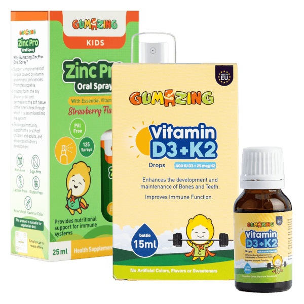 Combo 1 Thực phẩm bảo vệ sức khoẻ Gumazing Vitamin D3K2 Drops và 1 Thực phẩm bảo vệ sức khoẻ Gumazing Zinc Pro Oral Spray 25ml