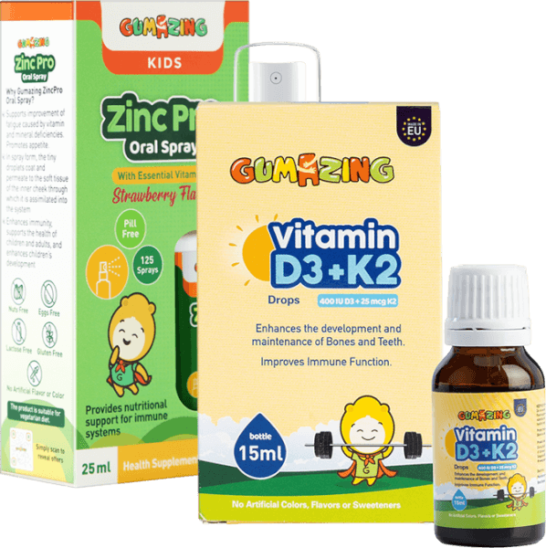 Combo 1 Thực phẩm bảo vệ sức khoẻ Gumazing Vitamin D3K2 Drops và 1 Thực phẩm bảo vệ sức khoẻ Gumazing Zinc Pro Oral Spray 25ml