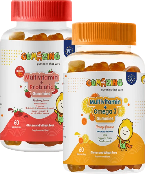 Combo 1 TPBS Gumazing Multivitamin + Omega 3 Gummies và 1 TPBS Gumazing Multivitamin + Probiotic Gummies