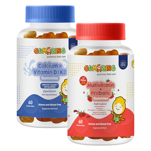 Combo 1 TPBS Gumazing Multivitamin + Probiotic Gummies và 1 TPBS Gumazing Calcium + Vitamin D3K2 Gummies
