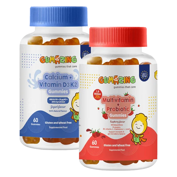 Combo 1 TPBS Gumazing Multivitamin + Probiotic Gummies và 1 TPBS Gumazing Calcium + Vitamin D3K2 Gummies