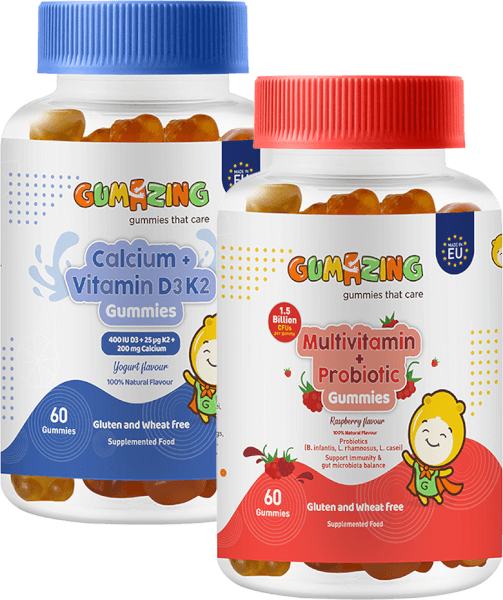 Combo 1 TPBS Gumazing Multivitamin + Probiotic Gummies và 1 TPBS Gumazing Calcium + Vitamin D3K2 Gummies