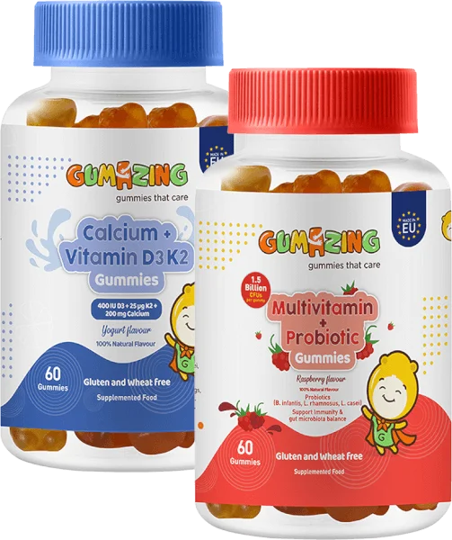 Combo 1 TPBS Gumazing Multivitamin + Probiotic Gummies và 1 TPBS Gumazing Calcium + Vitamin D3K2 Gummies