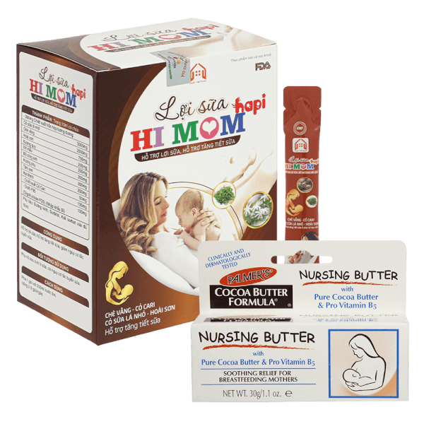 Combo Lợi sữa Hi Mom Hapi và Kem ngăn ngừa nứt nẻ và giảm đau đầu ti khi cho con bú Palmer