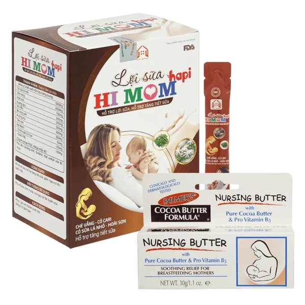 Combo Lợi sữa Hi Mom Hapi và Kem ngăn ngừa nứt nẻ và giảm đau đầu ti khi cho con bú Palmer