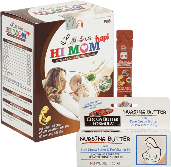 Combo Lợi sữa Hi Mom Hapi và Kem ngăn ngừa nứt nẻ và giảm đau đầu ti khi cho con bú Palmer's 30g