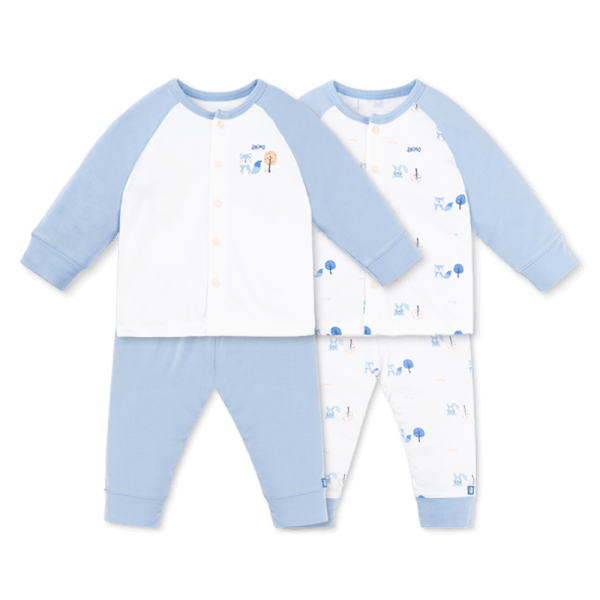 Set 2 Bộ kháng khuẩn Modal dài Animo VD0725008 (0-24M, màu Xanh biển - Trắng, NN05)