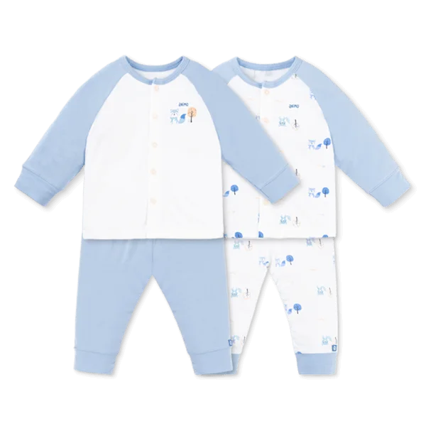 Set 2 Bộ kháng khuẩn Modal dài Animo VD0725008 (0-24M, màu Xanh biển - Trắng, NN05)