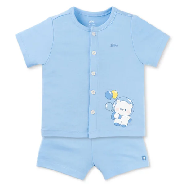 Set 2 Bộ kháng khuẩn Modal ngắn Animo VD0725005 (0-24M, màu Xanh biển - trắng, TT06)