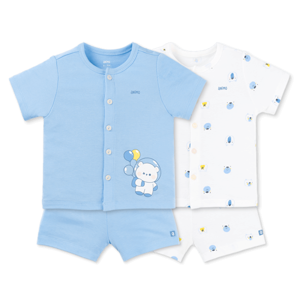 Set 2 Bộ kháng khuẩn Modal ngắn Animo VD0725005 (0-24M, màu Xanh biển - trắng, TT06)