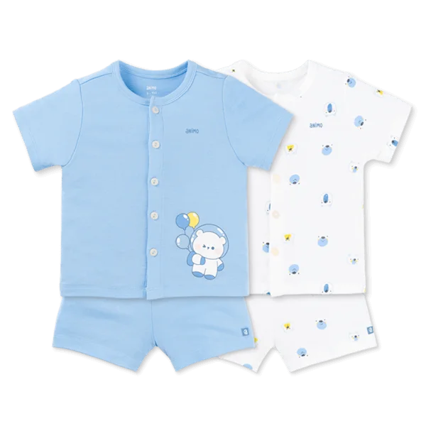 Set 2 Bộ kháng khuẩn Modal ngắn Animo VD0725005 (0-24M, màu Xanh biển - trắng, TT06)