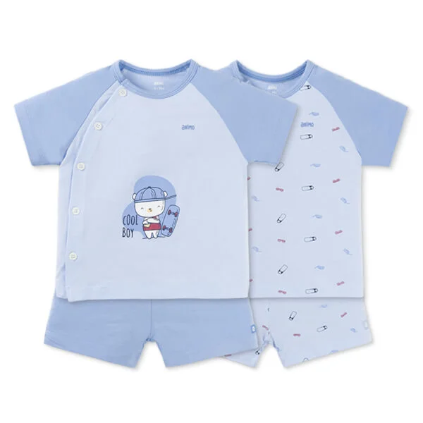 Set 2 Bộ kháng khuẩn Modal ngắn Animo BMC0925001 (0-24M, màu Xanh dương - Xanh biển, DD06)