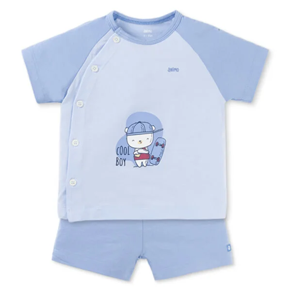 Set 2 Bộ kháng khuẩn Modal ngắn Animo BMC0925001 (0-24M, màu Xanh dương - Xanh biển, DD06)