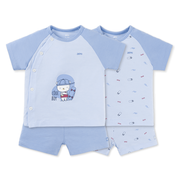 Set 2 Bộ kháng khuẩn Modal ngắn Animo BMC0925001 (0-24M, màu Xanh dương - Xanh biển, DD06)