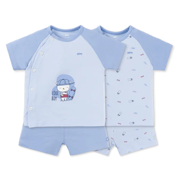 Set 2 Bộ kháng khuẩn Modal ngắn Animo BMC0925001 (0-24M, màu Xanh dương - Xanh biển, DD06)