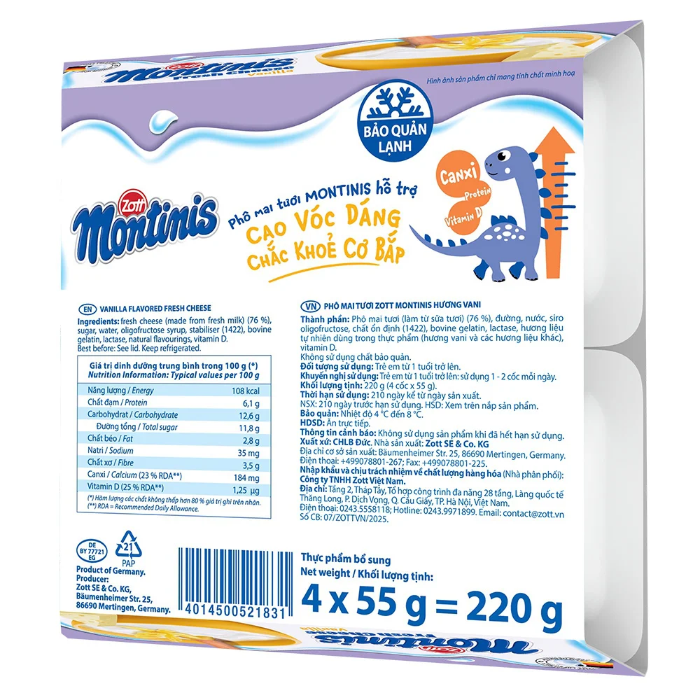 Phô mai tươi Montinis vị Vani 220gr (4*55gr)