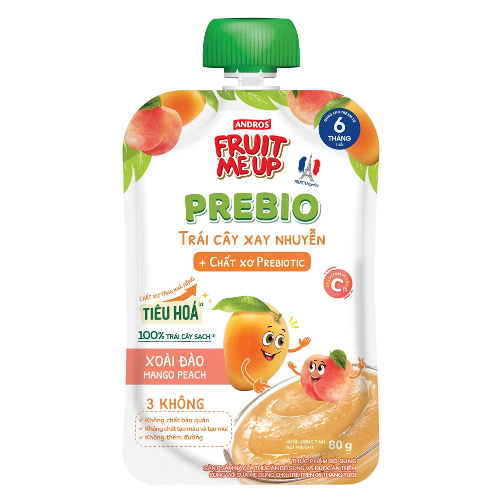 TRÁI CÂY XAY NHUYỄN FRUIT ME UP PREBIO XOÀI-ĐÀO 80g