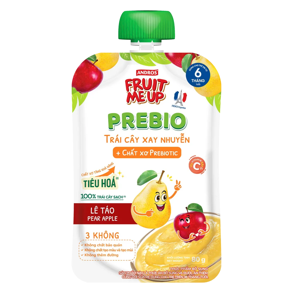 TRÁI CÂY XAY NHUYỄN FRUIT ME UP PREBIO LÊ-TÁO 80g