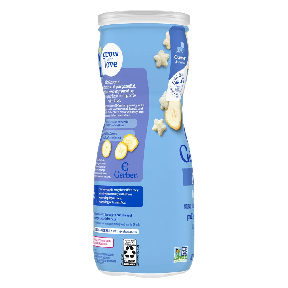 Thực phẩm bổ sung Bánh ăn dặm Gerber Puffs vị chuối *giao bao bì ngẫu nhiên*