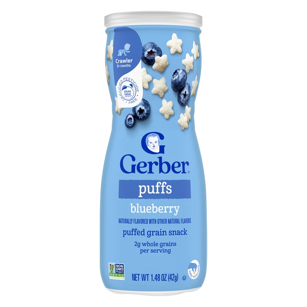 Thực phẩm bổ sung Bánh ăn dặm Gerber Puffs vị việt quất *giao bao bì ngẫu nhiên*