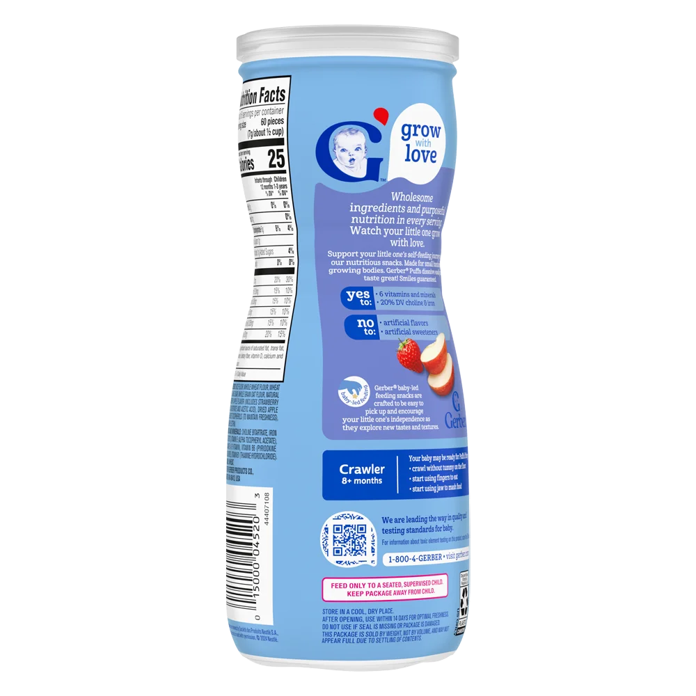 Thực phẩm bổ sung Bánh ăn dặm Gerber Puffs vị dâu táo *giao bao bì ngẫu nhiên*