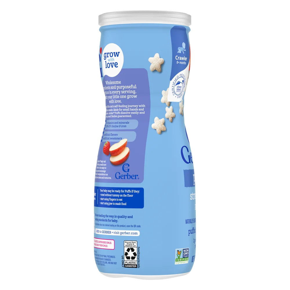 Thực phẩm bổ sung Bánh ăn dặm Gerber Puffs vị dâu táo *giao bao bì ngẫu nhiên*