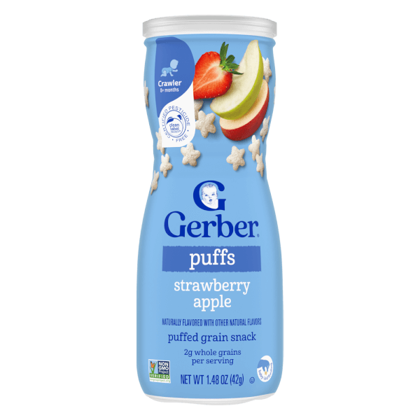 Thực phẩm bổ sung Bánh ăn dặm Gerber Puffs vị dâu táo