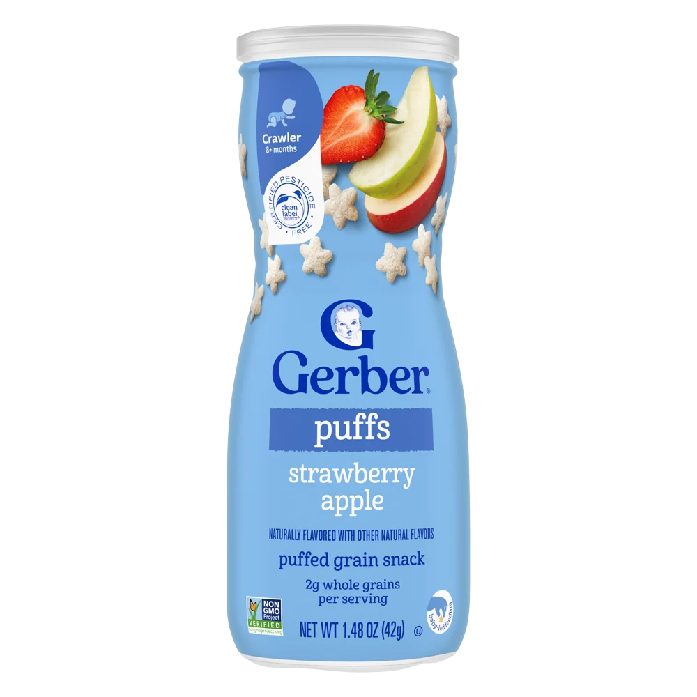 Thực phẩm bổ sung Bánh ăn dặm Gerber Puffs vị dâu táo *giao bao bì ngẫu nhiên*