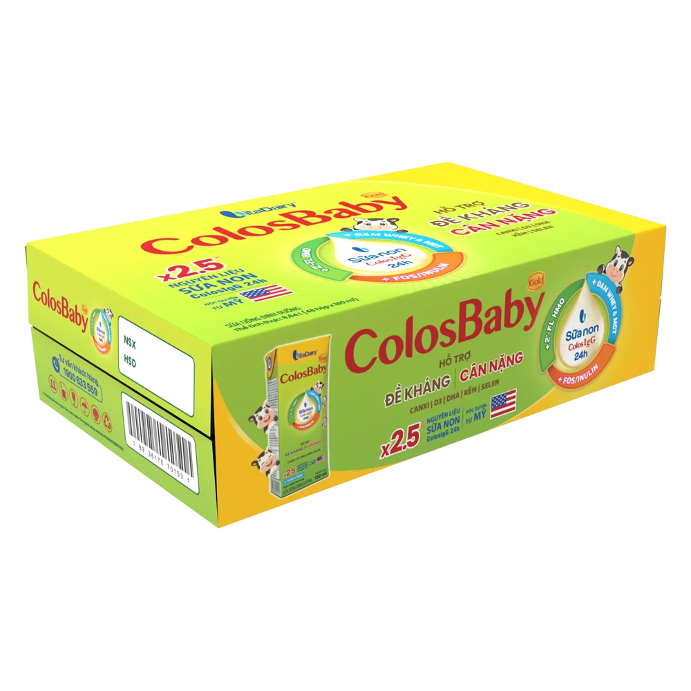 Thùng Sữa bột pha sẵn Colosbaby 180ml (lốc 4 hộp) - 12 lốc