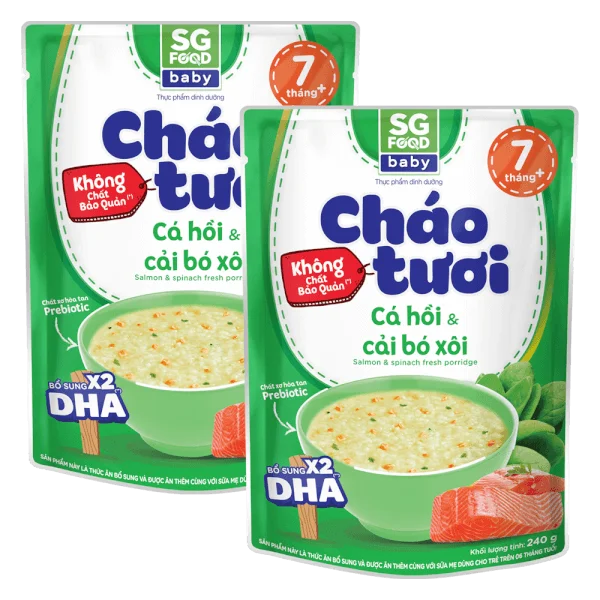 Combo 2 Cháo tươi Baby cá hồi cải bó xôi, SG Food, 10 tháng, 240g