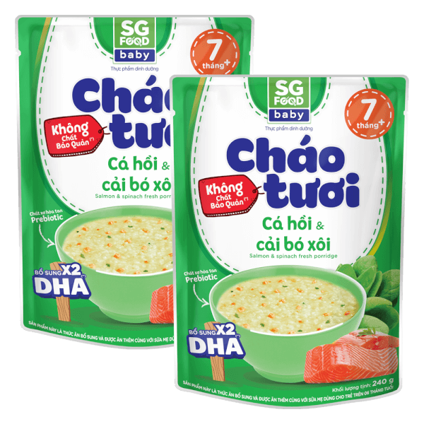 Combo 2 Cháo tươi Baby cá hồi cải bó xôi, SG Food, 10 tháng, 240g