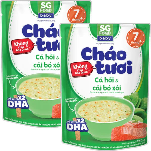 Combo 2 Cháo tươi Baby cá hồi cải bó xôi, SG Food, 10 tháng, 240g