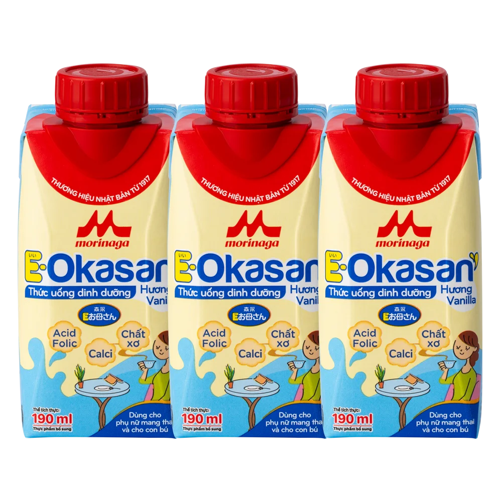 Sữa cho mẹ bầu & mẹ sau sinh Morinaga E-Okasan hương vanilla 190ml (lốc 3 hộp)